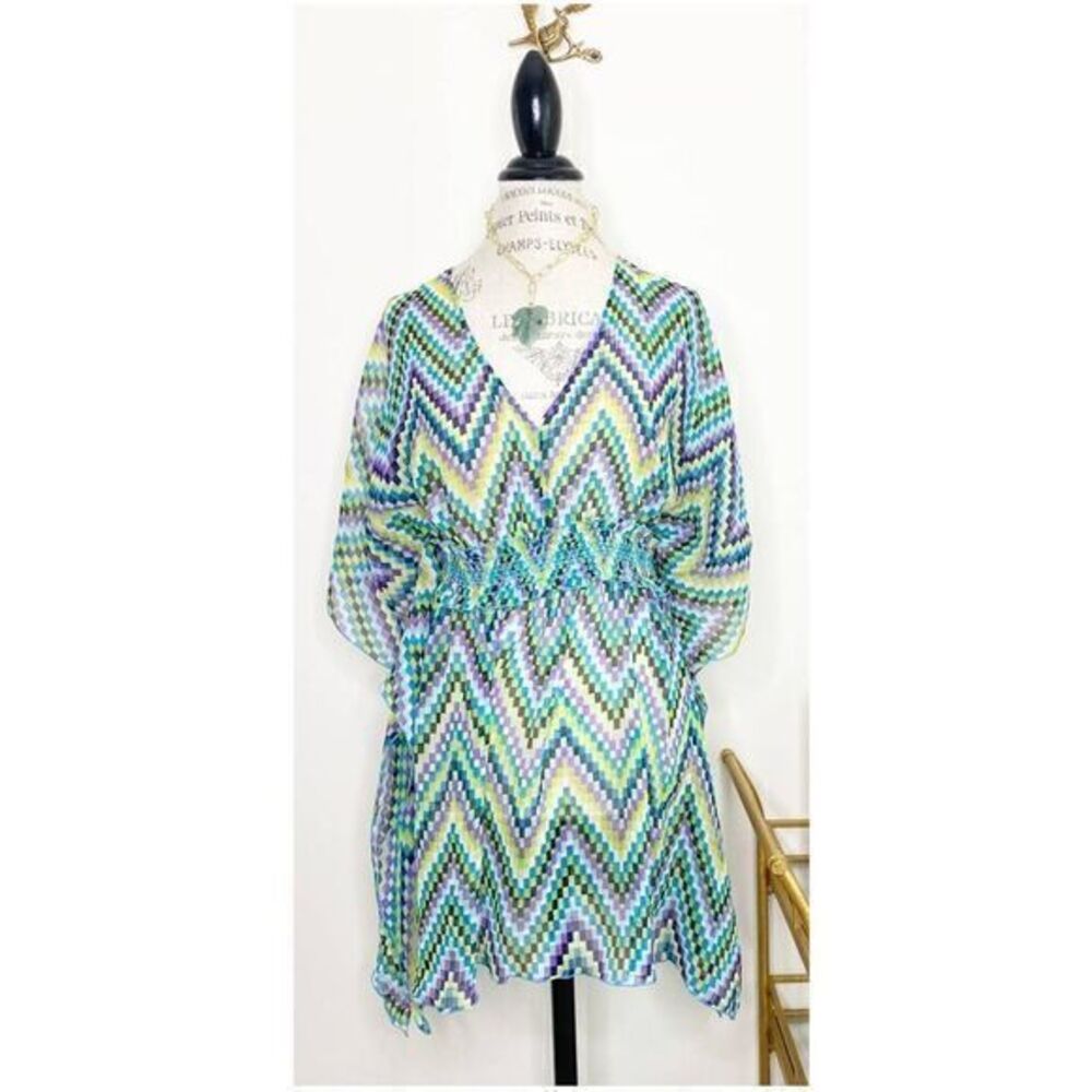STEVE MADDEN Geometric Green Multicolor Beach Cover-All M/L